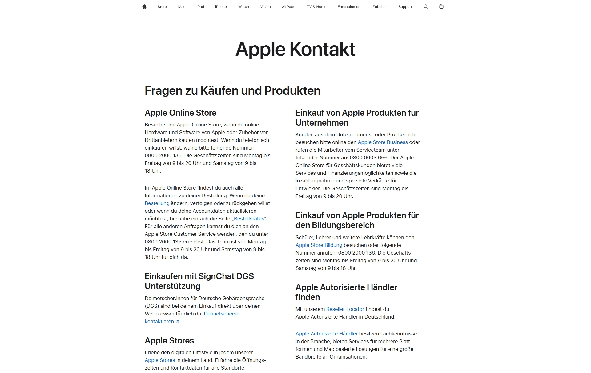 Apple Kundenservice, Telefonnummer, Kontakt