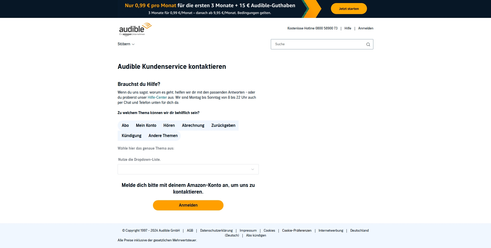 Audible Kundenservice, Telefonnummer, Kontakt