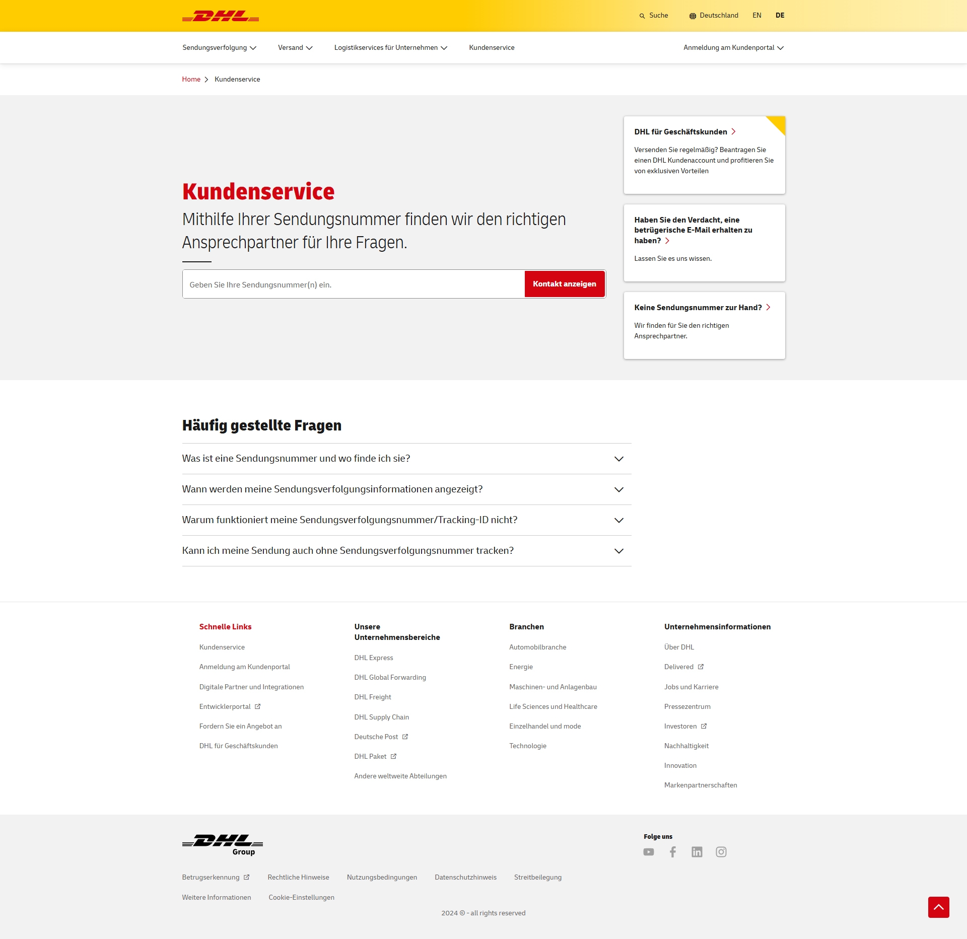 DHL Kundenservice, Telefonnummer, Kontakt