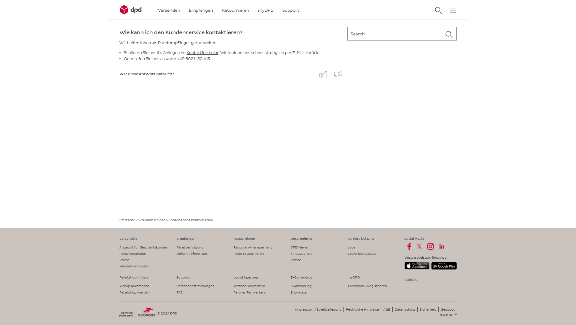 DPD Kundenservice, Telefonnummer, Kontakt