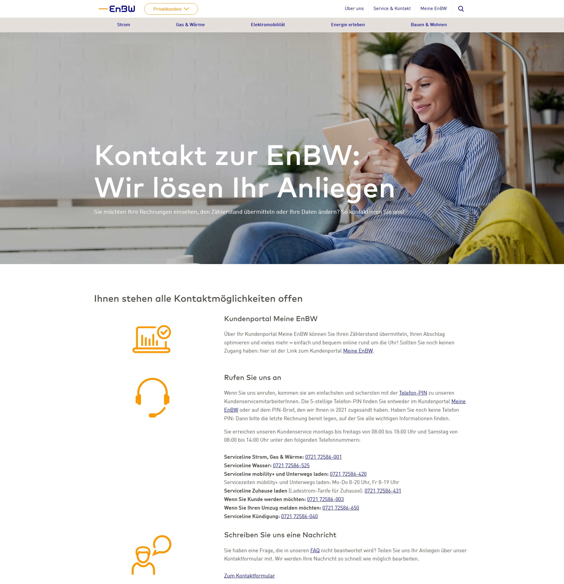 EnBW Kundenservice, Telefonnummer, Kontakt