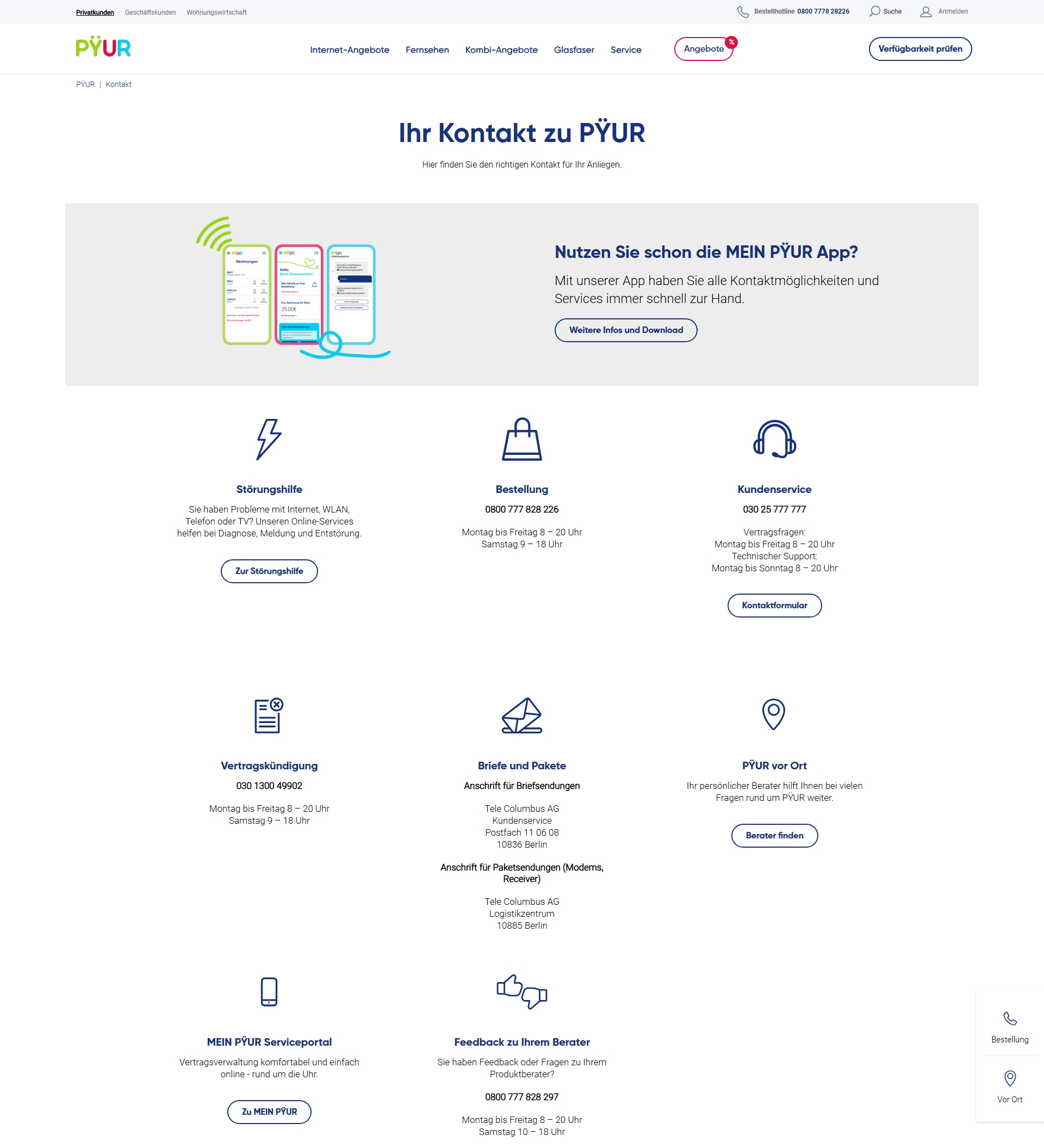 Pyur Kundenservice, Telefonnummer, Kontakt