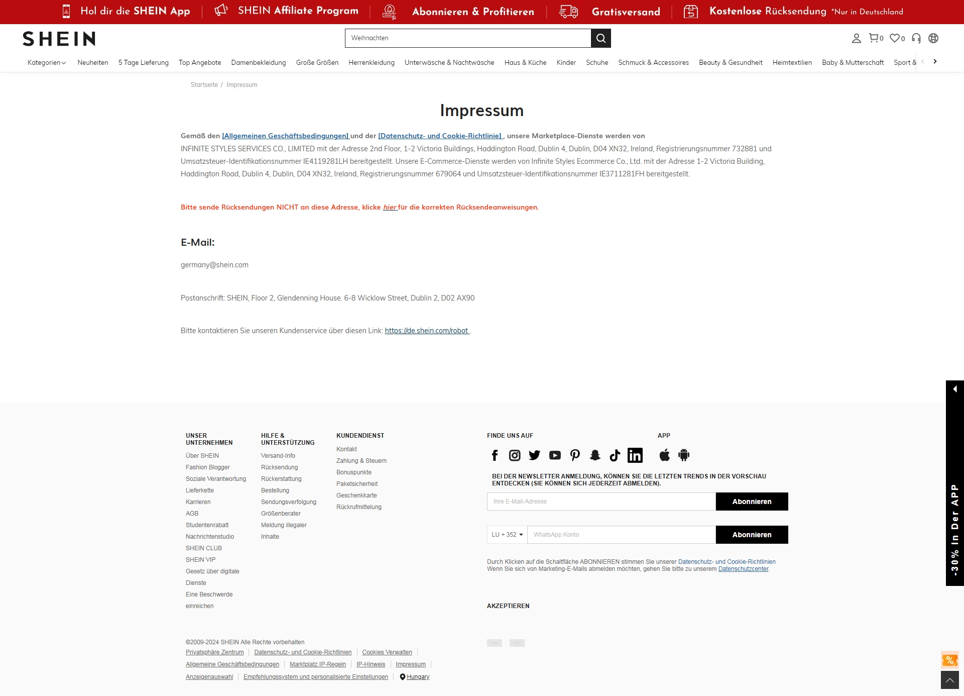 SHEIN Kundenservice, Telefonnummer, Kontakt