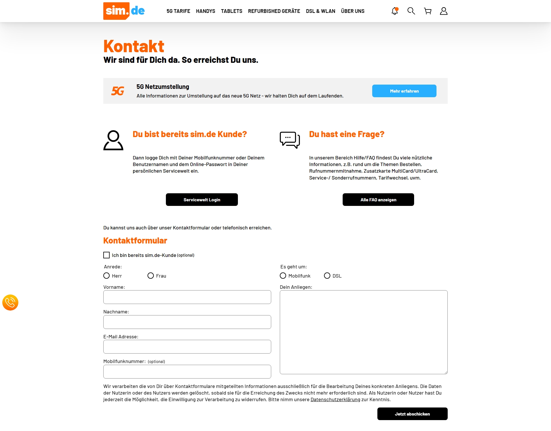Sim.de Kundenservice, Telefonnummer, Kontakt