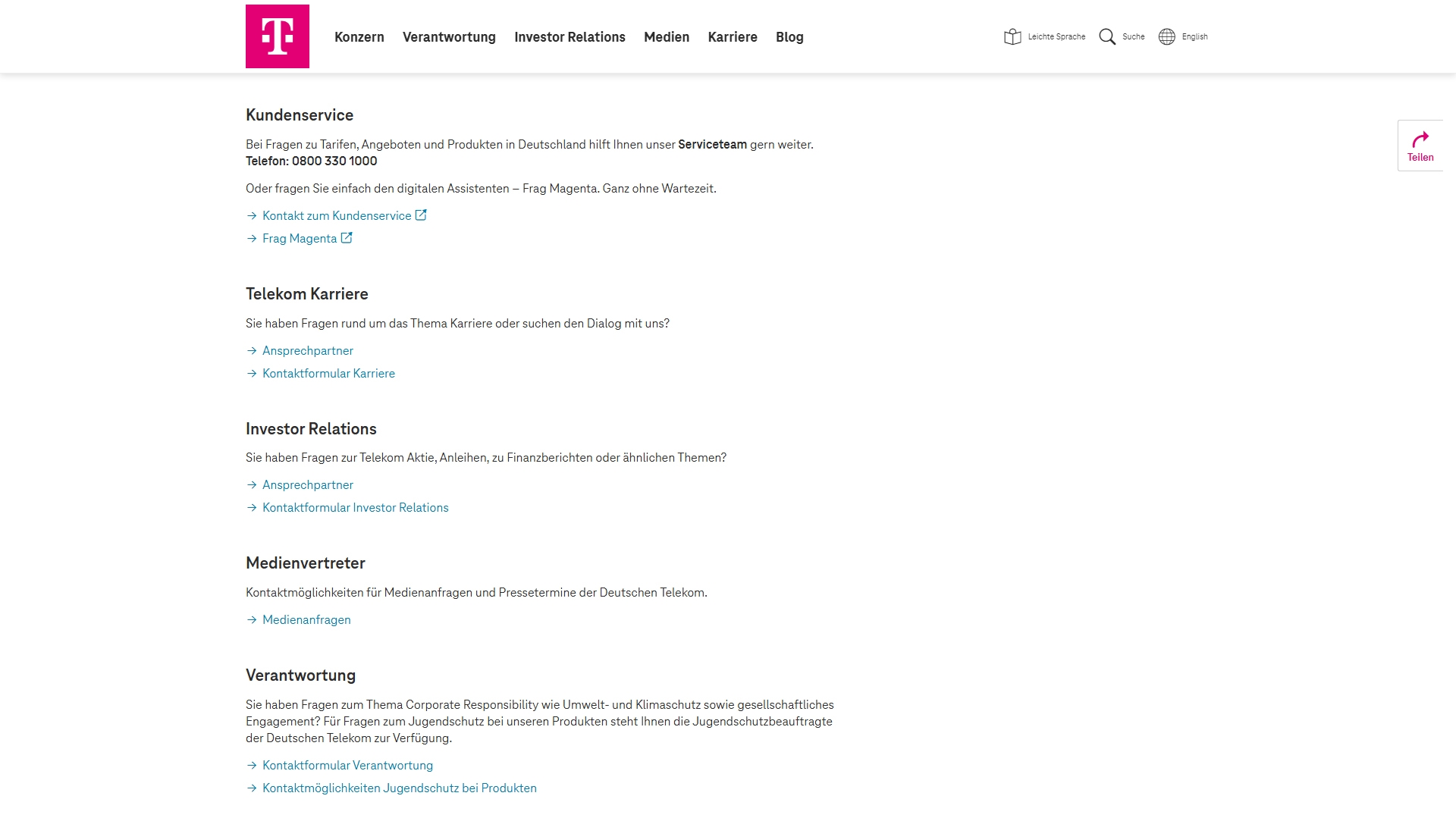 Telekom Kundenservice, Telefonnummer, Kontakt